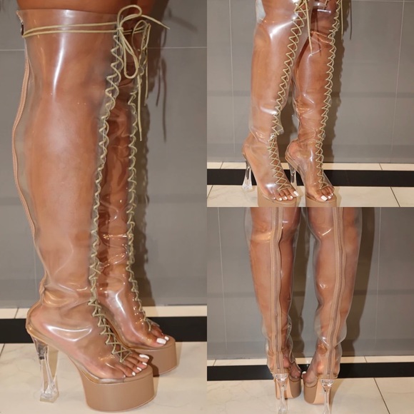 - 💙 NUDE  Platform THIGH HIGH LACE UP Boot SHOES *NEW* - Picture 3 of 17